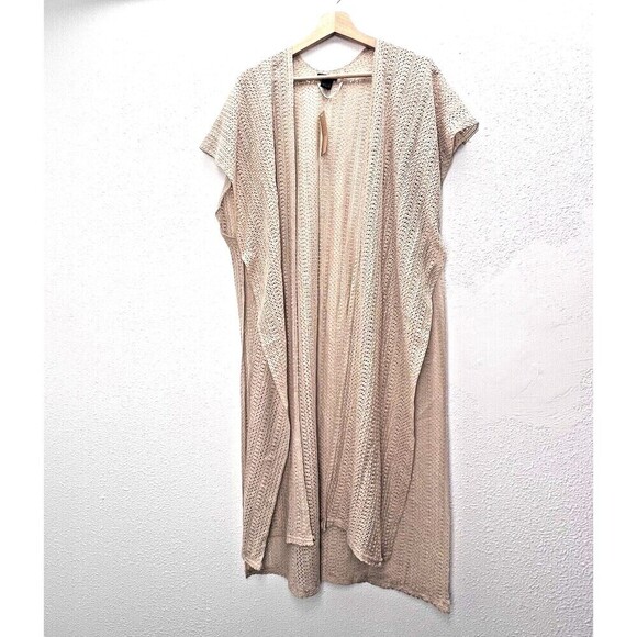 Steven Madden Women's Open Weave Short-Sleeve Kimono beige Cover Up on size - Picture 3 of 12